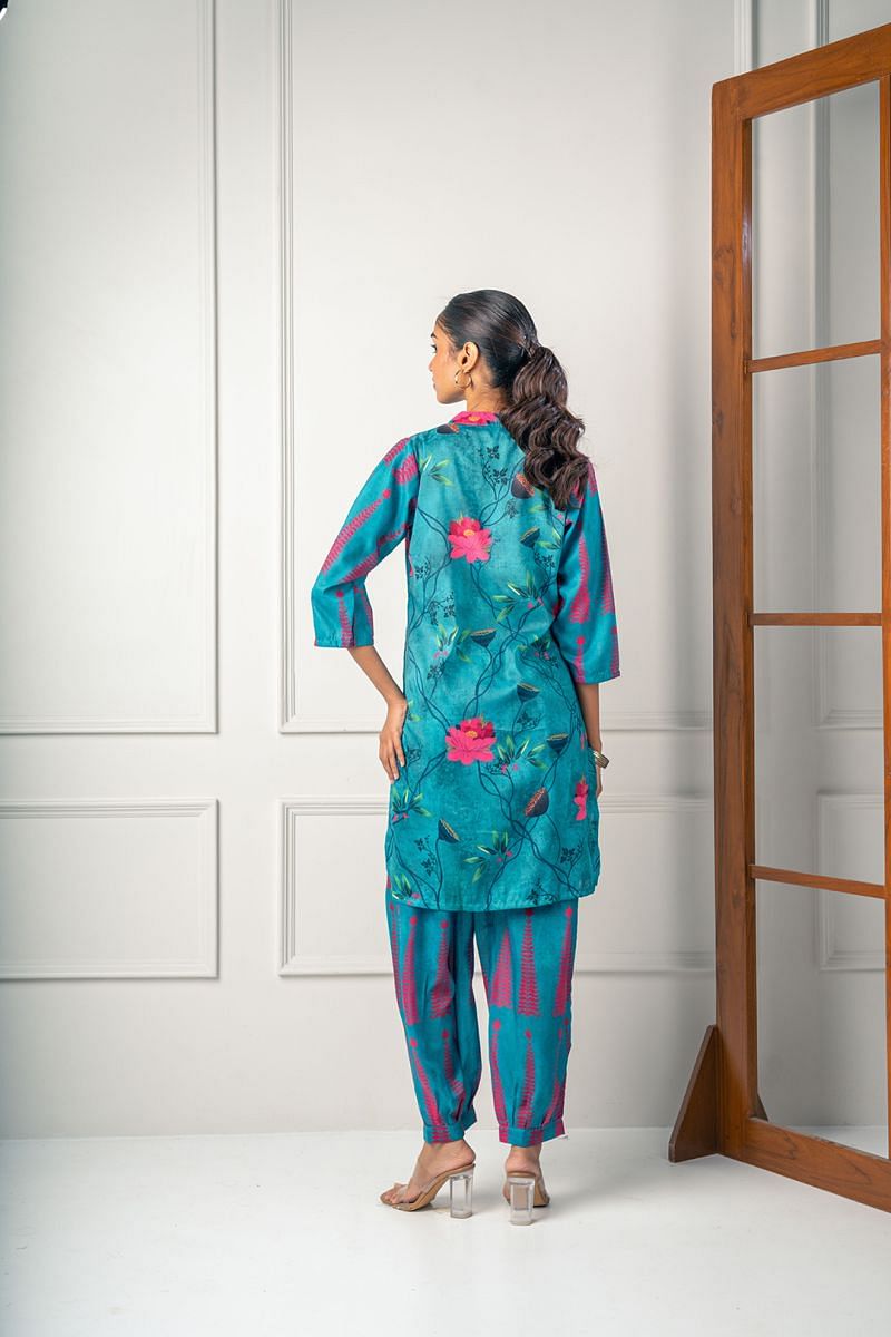 India Circus by Krsnaa Mehta Emerald Lotuses Co-Ord Set