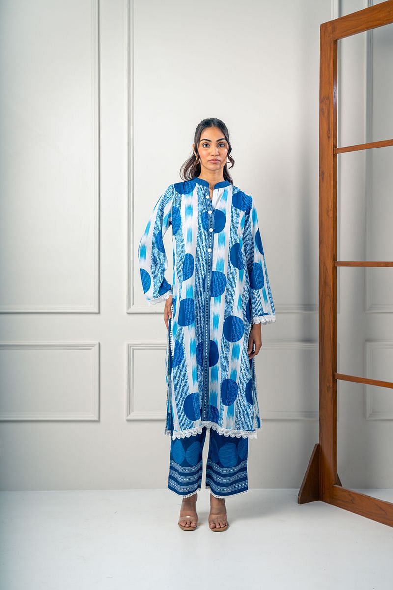 India Circus by Krsnaa Mehta Ivory Cobalt Co-Ord Set