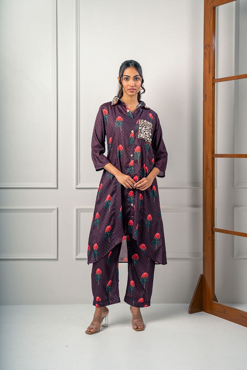 India Circus by Krsnaa Mehta Maroon Mosaic Co-Ord Set